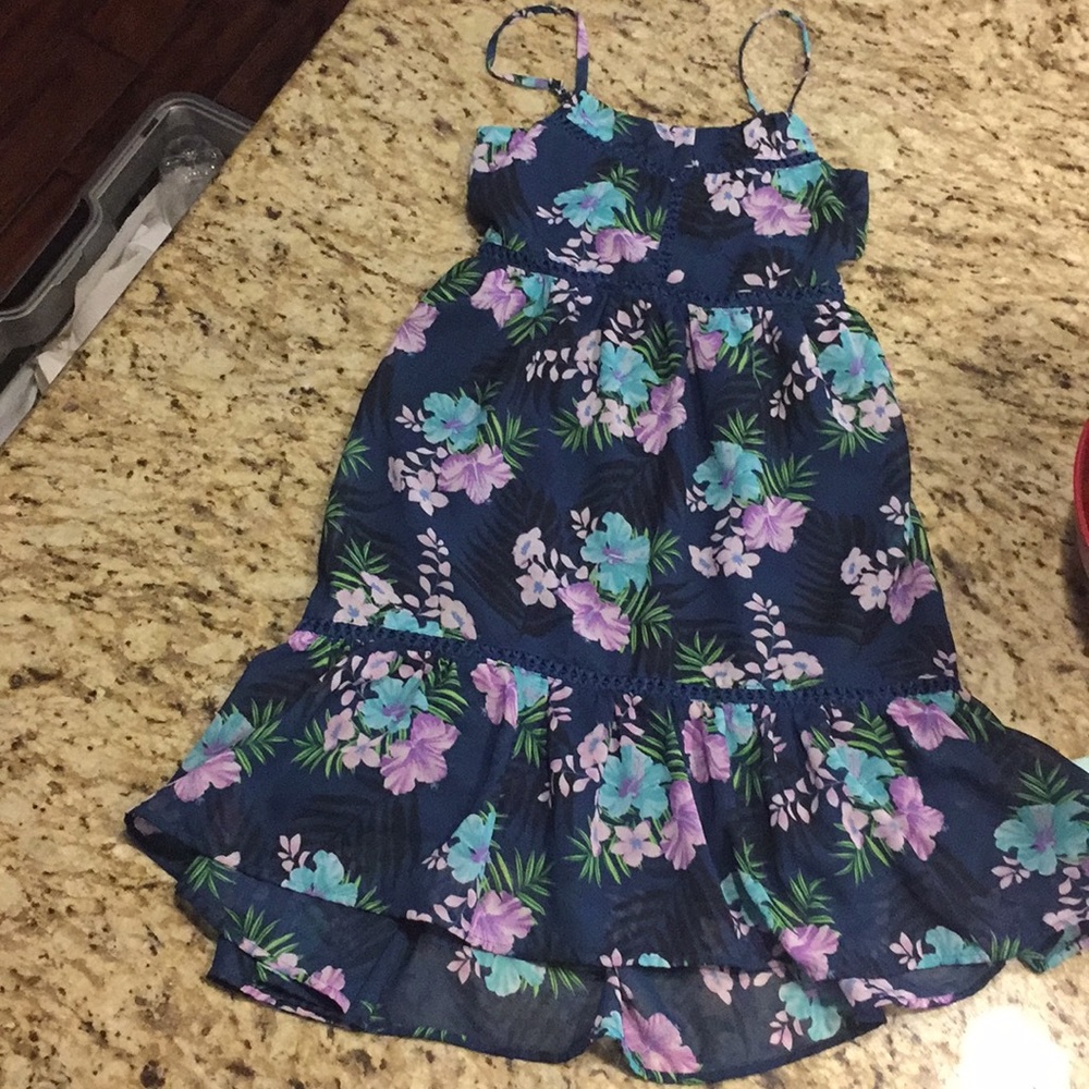 Girls navy purple and teal floral sundress